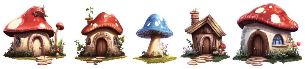 Mushroom Houses Cute Fantasy Village Illustration
