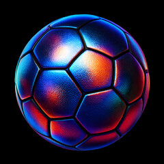 Futuristic Iridescent Soccer Ball on Black Background