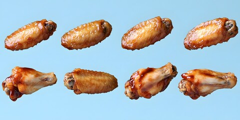Delicious Glazed Chicken Wings Flying Food Photography
