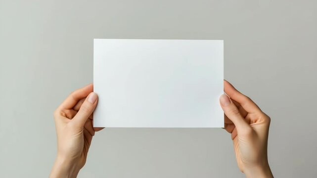 A person is holding a white piece of paper. The paper is blank and has no writing on it