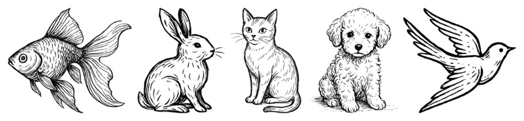 Obraz premium PNG Vintage animal illustration collection, element set on transparent background