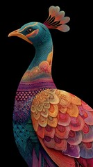 Fototapeta premium A full-body digital illustration of a peacock on a black background