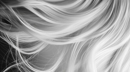Close-up of a woman's hair. the hair is long and wavy, with a light grey color. the strands are arranged in a way that creates a sense of movement and energy.