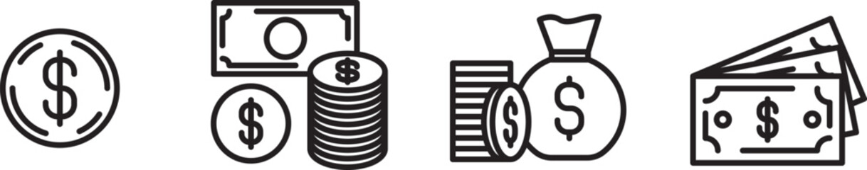 Money icon set in line style