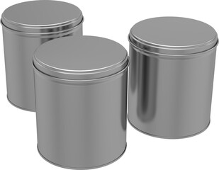 Cylindrical Metal Tin Cans with Transparent Background
