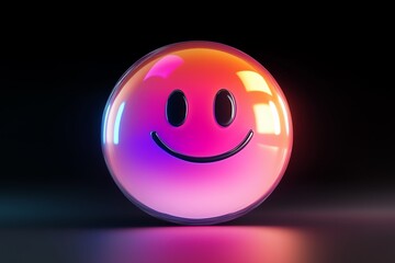 Minimalist emoticon, emoji style icon on black background, holographic gradient colors,