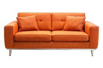 orange fabric sofa modern couch isolated white background 