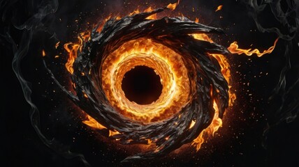 A black hole surrounded by flames with money swirling around it.	
