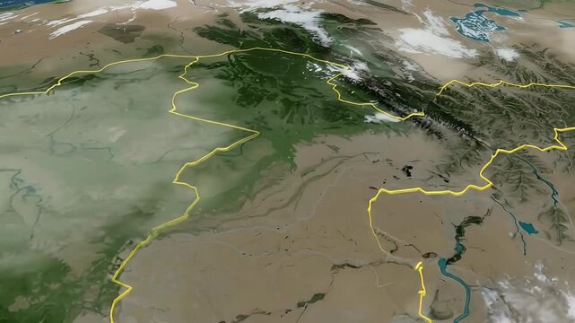 Zooming in on Rajasthan map india on satellite view. 4K Video