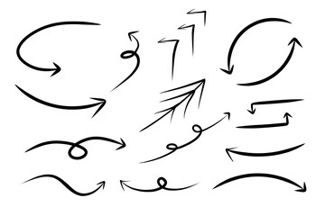 Pen handwritten arrow set black vector illustration