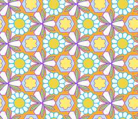Geometric seamless pattern with floral elements. Suitable for fabric, wallpaper, wrapping paper and much more.
