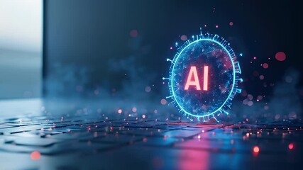 AI concept. Digital circle. Blue neon. Technology background. Virtual hologram. Futuristic design. Abstract network. High-tech visualization. Innovation concept. Technology theme. Data processing. Ma - Powered by Adobe