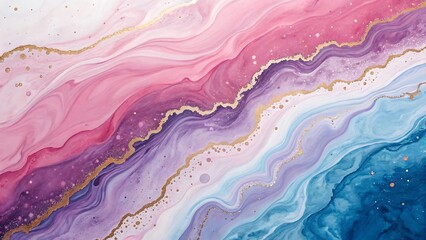Abstract Fluid Art Painting Pink Purple Blue Gold Swirls Marble Texture Background