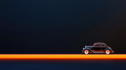 Classic auto glides on glowing road