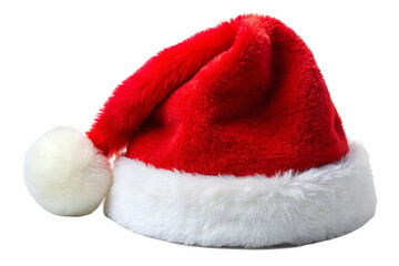 bright red santa claus winter hat with white trim isolated for christmas greeting card and holiday design
