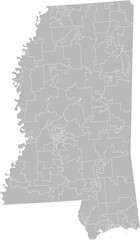 Mississippi state house districts vector map (Albers equal area conic projection, PPT-compatible & fully editable)
