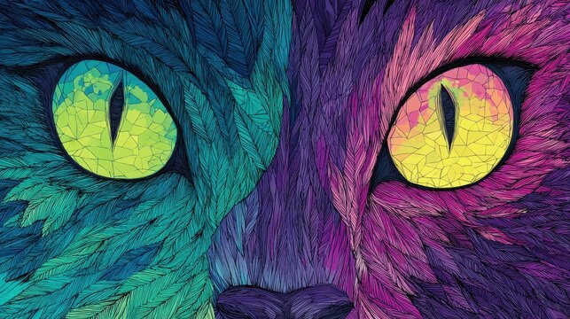 Geheimnisvolle Katzenaugen: Abstrakte Katzenportr&auml;t-Kunst