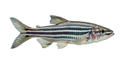 Striped Silver Fish with Detailed Scales and Fin Markings on Transparent