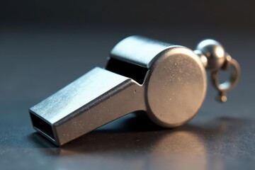 Silver metal whistle, classic design, shiny finish, metal, sound