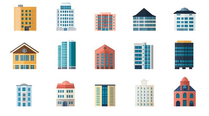 City Building Icons with Flat Design.