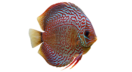 Vivid Red and Turquoise Discus Fish Profile