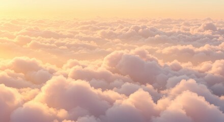 空に浮かぶ雲海、穏やかな日の出の空撮背景素材