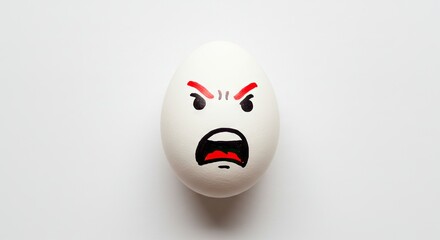 Angry Egg Character Screaming with Red Eyebrows on White Background