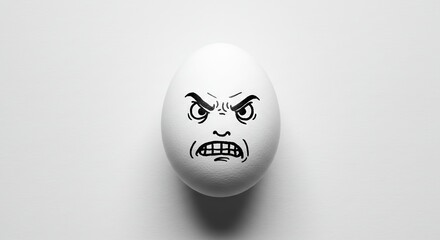 Grumpy Egg Face with Angry Expression on White Background Studio Shot