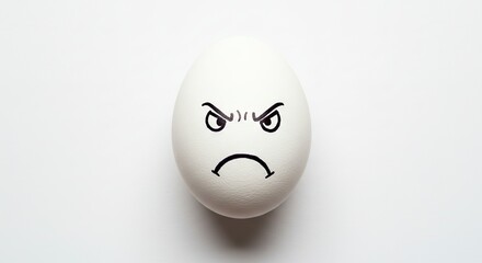 Angry Egg with Face Expression on White Background Symbolizing Negativity