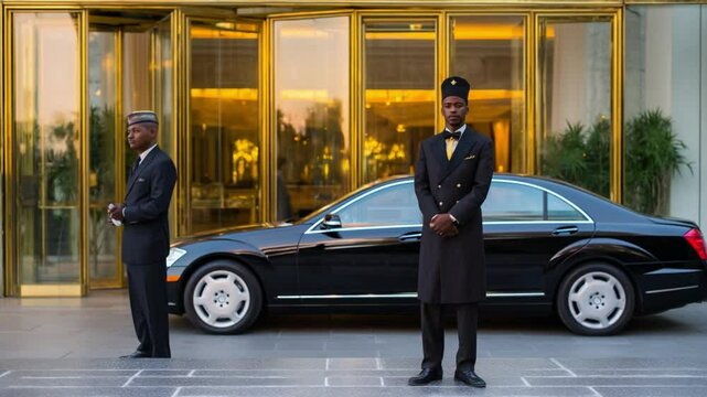 Valet and doorman waiting outside luxury hotel