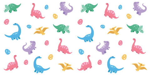Set of Hand drawn cute dinosaurs flat cartoon pattern illustration