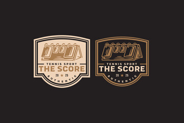 classic tennis scoreboard retro badge logo vector design set for tennis sport, club and tournament. scoreboard of tennis sport vintage illustration emblem label element design graphic collection
