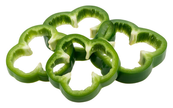 Fresh green bell pepper slices isolated on black