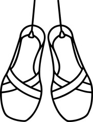 hanging pointe shoes outline line art illustration, coloring book page