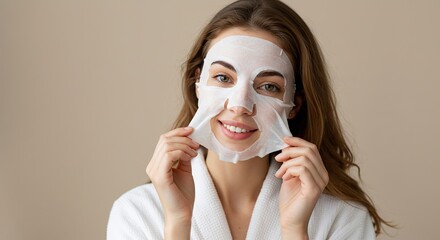 Woman Removing Facial Sheet Mask for Skincare at Home Spa Day