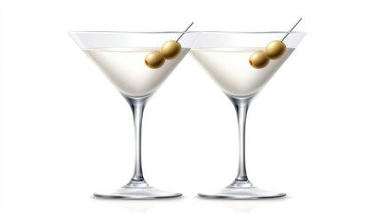 Two Martini Glasses with Olives Garnish