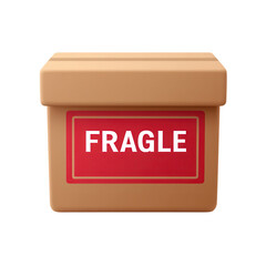 Brown package box with a red label marked "FRAGLE" on the front.