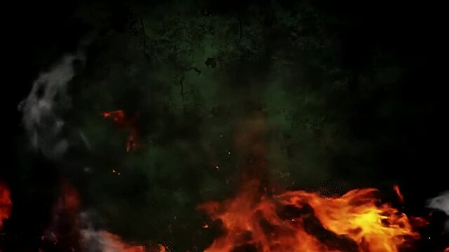 Realistic 3D animation of scattered fire with smoke and sparks. Looped and rendered in 32-bit Apple ProRes with alpha channel. Drag and drop into any editing project with ease