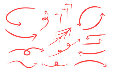 Pen handwritten arrow set red color