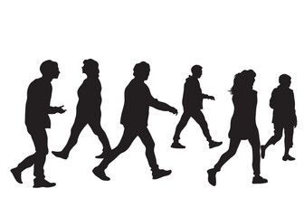 Big crowds people on street. Isolated silhouette on a white background