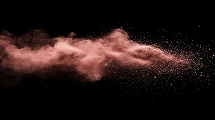 Black background with rose gold powder, explosion with smoke, explosion with alpha