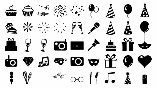 A festive array of celebratory icons joyfully signals party time and special events with a simple - Powered by Adobe