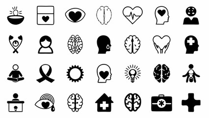 Fototapeta premium Mental health and well being support icons represent a holistic and emotional wellness journey in