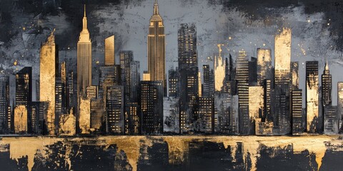 Cityscape in Gold and Dark Tones