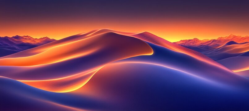 Fototapeta Gentle Desert Dreamscape, Abstract Flowing Landscape with Vivid Sunset Tones, Digital Art, Wallpaper