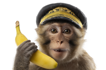 Funny Monkey Captain on the Phone with a Banana Hilarious Animal Image