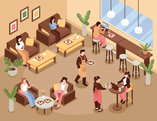 Isometric People at restaurant Original Set