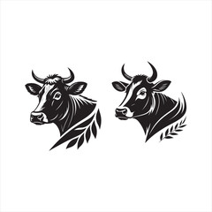 cow vector silhouette clip art logo design illustration. livestock collection.
