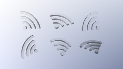 Dotwork pattern Wi-Fi symbol. Black noise stipple dots Wi-Fi sign. Sand grain effect. Black dots grunge banner, poster. 3d symbol from different angles. Grainy gradient noise dotwork pattern.