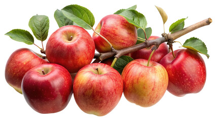 Luscious Red Apples on a Branch with Green Leaves Freshly Picked